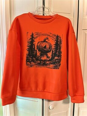 🎃 Halloween Sweater Orange Graphic Pumpkin Crewneck Sweatshirt, Soft/Cozy Autumn